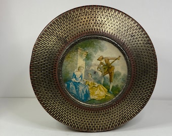 Nabisco Round Basket Weave Design Tin With Victorian Picture, Nabisco Round Tin With Victorian Scene