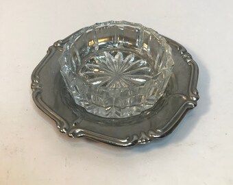 Glass Salt Dip with Silverplate Tray Plate, Salt Dip with Tray, Vintage Salt Dip,