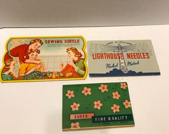 Vintage Needle Books Sewing Circle Cherry Blossoms and Lighthouse Needles