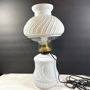 Milk Glass Electric Oil Lamp, Electrified Oil Lamp, Milk Glass Oil Lamp, Milk Glass Lamp
