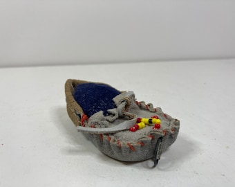 Leather Moccasin Pin Cushion and Tape Measure Made in Japan
