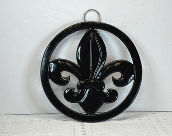 Fleur De Lis Black Trivet, Enameled Cast Iron Trivet, Core Kitchen Trivet