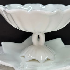Westmoreland Milk Glass Lotus Compote with Underplate, Westmoreland Milk Glass Compote, Milk Glass Pedestal Bowl, Milk Glass Candy Dish