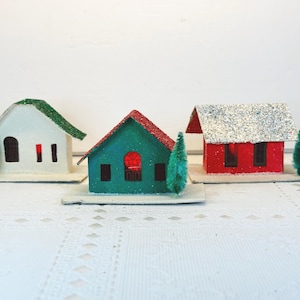 Putz Christmas Village Houses, Cardboard Christmas Houses, Putz Cardboard Village Houses, Putz Christmas Houses