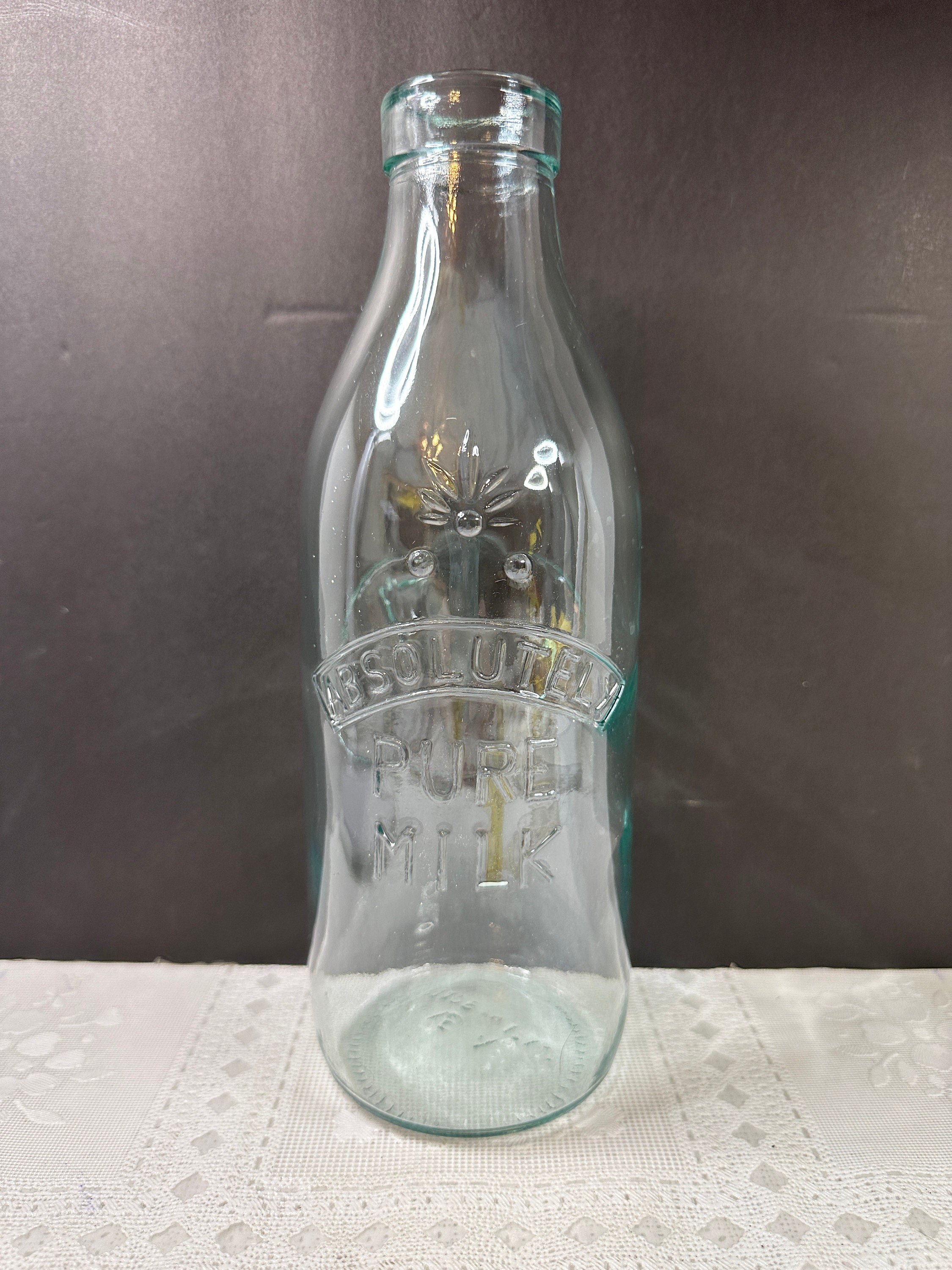 Reproduction Absolutely Pure Milk Bottle, Clear Glass Milk Bottle,  Collectible Bottles, VEA Milk Bottle, Milk Bottle With Embossed Cow - Etsy