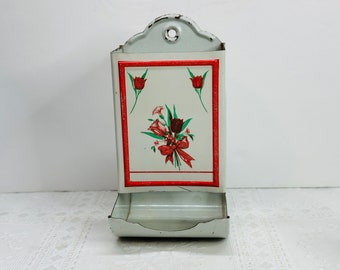 Matchbox Holder with Tulip Design, Vintage Tin Matchbox Holder, Tulip Design Matchbox Holder,