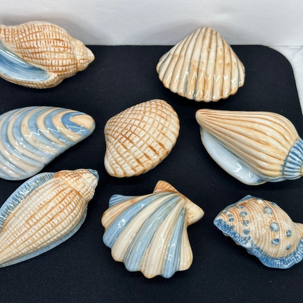 Ceramic Seashells, Small Ceramic Shells, Blue/Tan Ceramic Seashells