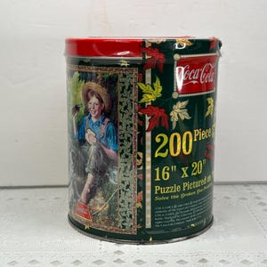 Coca Cola Fall/Autumn Puzzle Tin, Coke Fall Puzzle Tin, Coke Boy with Coke Puzzle in Tin, Coke Puzzle Tin