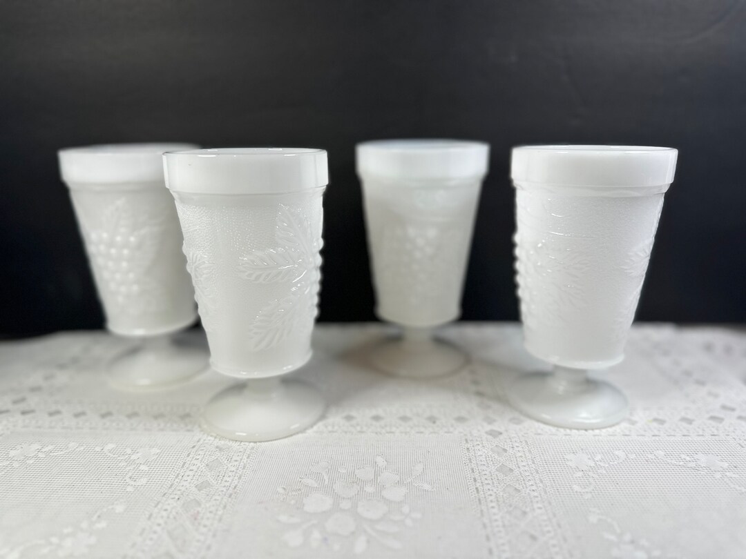 Anchor Hocking Milk Glass Glasses Milk Glass Pedestal Etsy