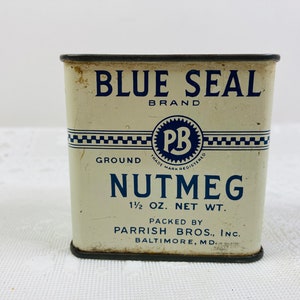 Blue Seal Brand Ground Nutmeg Tin, Blue Seal Brand Spice Tin, Collectible Spice Tin, Blue Brand Nutmeg Tin, Nutmeg Spice Tin