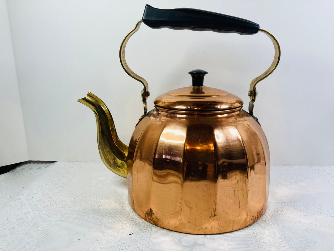 Copper and Brass Tea Kettle, German Copper Tea Kettle, Vintage Copper