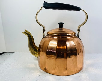 Copper and Brass Tea Kettle, German Copper Tea Kettle, Vintage Copper Teapot, Copper Tea Kettle Made in Germany, German Copper Tea Pot