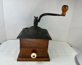 Coffee Grinder Box Style Top Hand Crank, Box Style Wood Coffee Grinder, Top Hand Crank Coffee Grinder, Coffee Grinder Cast Iron Crank Top