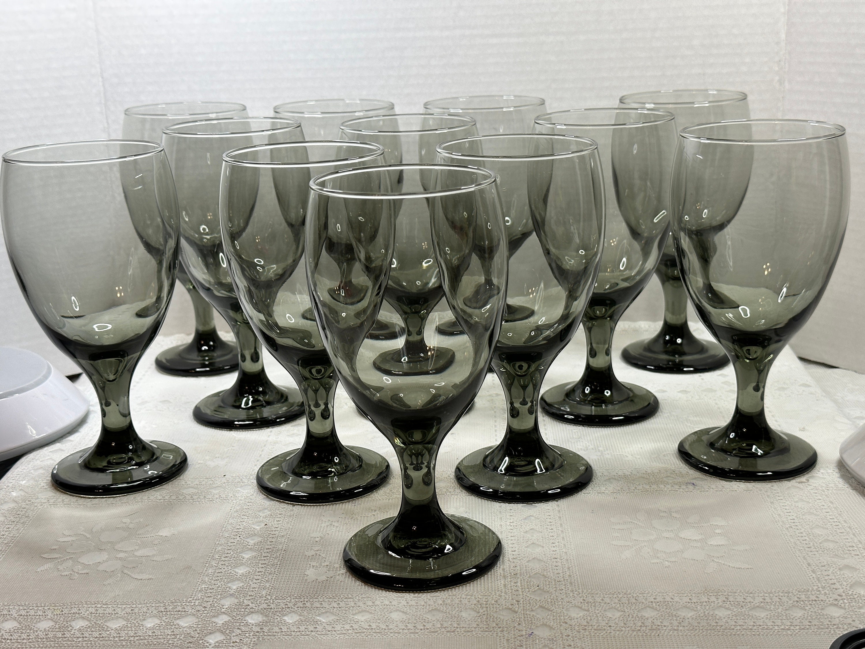 Late 20th Century Smoked Heavy Bottom Drinking Glasses - Set of 8
