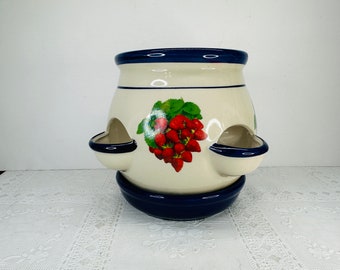 Small Ceramic Strawberry Planter, Strawberry Planter with Strawberry Design, Strawberry Ceramic Planter