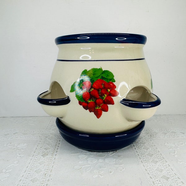 Small Ceramic Strawberry Planter, Strawberry Planter with Strawberry Design, Strawberry Ceramic Planter