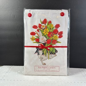 Mary Lake Thompson Rabbit with Red Roses Apron, Mary Lake Thompson Apron, Rabbit with Red Roses Apron, Mary Lake Thompson Two Pocket Apron