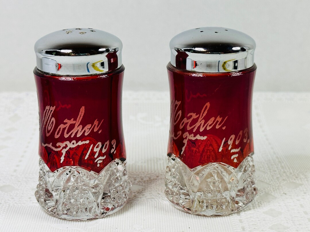 Ruby Stain 1903 Mother Salt and Pepper Shakers, Ruby Flash 1903 Mother ...