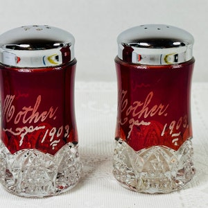 Ruby Stain 1903 Mother Salt and Pepper Shakers, Ruby Flash 1903 Mother ...