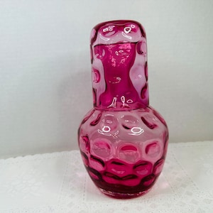 Fenton Cranberry Glass Coin Dot Tumble Up, Fenton Cranberry Glass Bedside Carafe and Glass