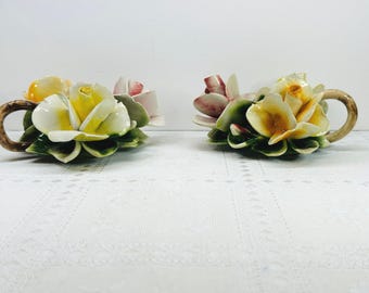 Capodimonte Floral Candleholders, Italian Porccelain Flower Candleholders, Flower Shaped Candleholders