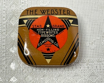 Vintage Webster Star Typewriter Ribbon Tin, Hinged Empty Tin