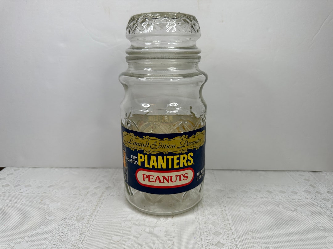 Planter's Peanuts Limited Edition Decanter, Mr. Peanut Diamond Glass Jar, 1980's Planter's