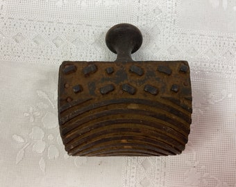 Antique Rocker Style Stamp, Antique 1900s Curved Stamp, Curved Wood Rubber Stamp with Knob Handle