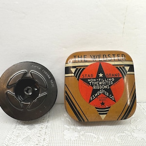 The Webster Star Brand Typewriter Ribbon Tin, Empty Smith Corona Spool, Typewriter Ribbon Hinged Tin
