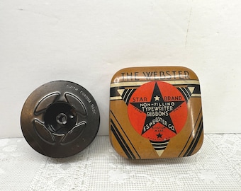 The Webster Star Brand Typewriter Ribbon Tin, Empty Smith Corona Spool, Typewriter Ribbon Hinged Tin