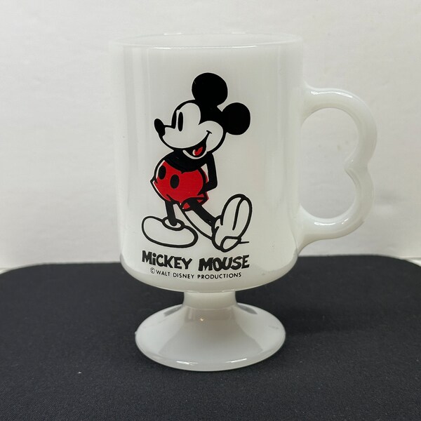 Mickey Mouse Milk Glass Pedestal Cup, Mickey Mouse Milk Glass Cup, Mickey Mouse Heat Proof Glass Cup, Disney Mickey Mouse Cup