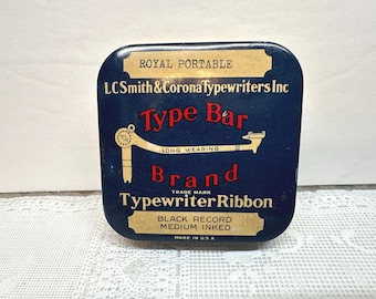 Vintage Type Bar Brand Ribbon Tin, Royal Portable