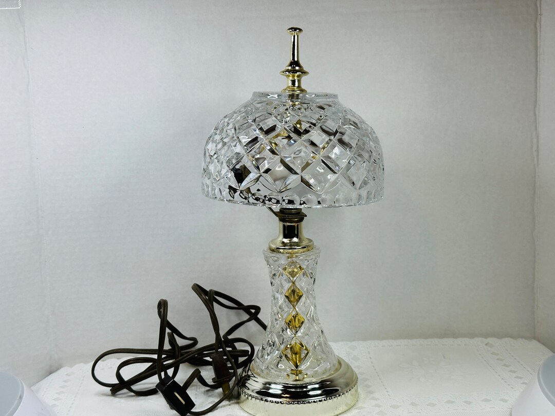 Diamond Pattern Glass Crystal Night Light Lamp, Crystal Boudoir Lamp, Diamond Pattern Glass Lamp