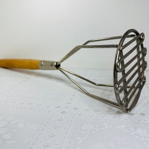 Vintage Potato / Vegetable Masher, Stainless Steel & Wood, 11 in