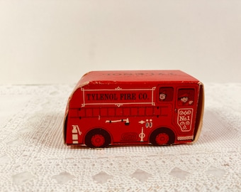 Physicians Sample Childrens Tylenol Fire Truck Box, Physicians Sample, Childrens Tylenol Red Fire Truck Box, 1950s Tylenol Physicians Sample