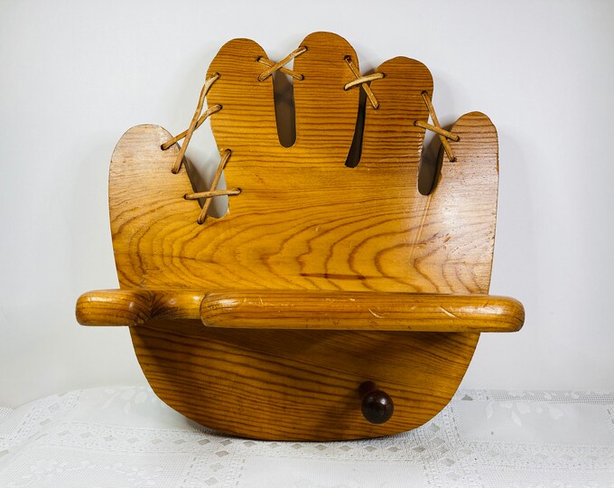 Wood Baseball Glove Shaped Bat Ball and Glove Holder, Baseball Bat Ball