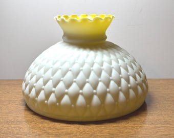 White Satin Finish Quilted Glass Lamp Shade , White Satin Finish Yellow Lined Glass Lamp Shade,