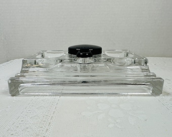 Victor Glass Inkwell Stand and Pen Rest, Glass Victor inkwell Desk Accessory Holder, Glass Inkwell and Pen Holder