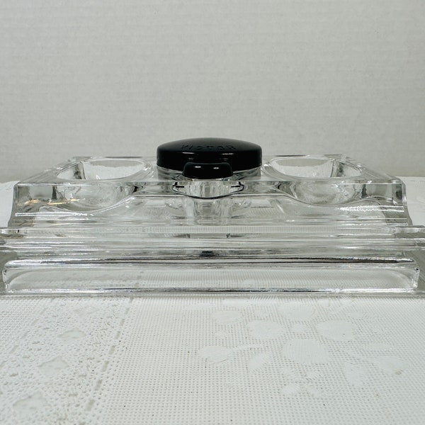 Victor Glass Inkwell Stand and Pen Rest, Glass Victor inkwell Desk Accessory Holder, Glass Inkwell and Pen Holder