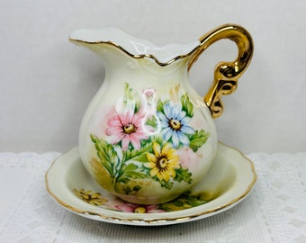 Miniature Floral Pitcher and Bowl, Miniature Pitcher and Bowl, Miniature Basin and Pitcher, Floral Pitcher and Bowl
