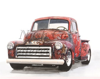 1953 GMC Pickup Truck Reproduction of Original Watercolor Painting