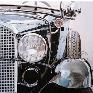 Beautiful Model A Ford Convertible - Reproduction of Original Watercolor Painting