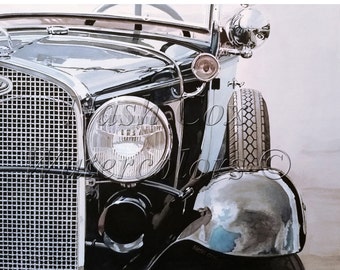 Beautiful Model A Ford Convertible - Reproduction of Original Watercolor Painting