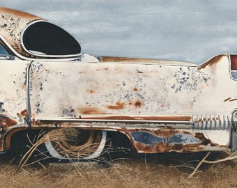 Rusty Cadillac- Reproduction of Original Watercolor Painting
