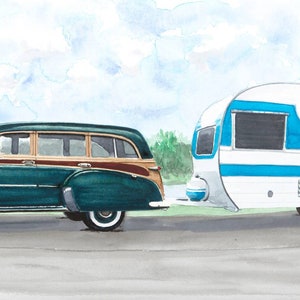 Happy Camper! - Reproduction of Original Watercolor Painting. 1951 Chevy.