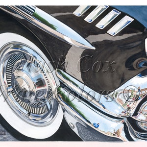 1958 Chevy Impala Chrome! Giclee Reproduction of Original Watercolor Painting.