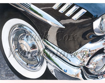 1958 Chevy Impala Chrome! Giclee Reproduction of Original Watercolor Painting.