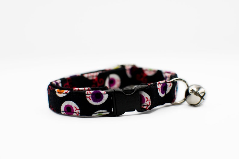 Halloween Cat Collar: Eyeballs, Moon & Stars, Paint Splatter, Grafitti -Breakaway or Non-Breakaway Buckle-Puppy-XSmall Dog Eye Balls