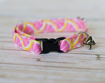 Pink Cat Collar- Lemon Cat Collar- Lemonade Cat Collar- Summer Cat Collar- Girl Cat Collar- Pink And Yellow- Cat Collar- Fashion Cat Collar