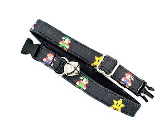 Mario Cat Collar: Video Game Print- Breakaway or Non-Breakaway Buckle- Puppy or XSmall Dog